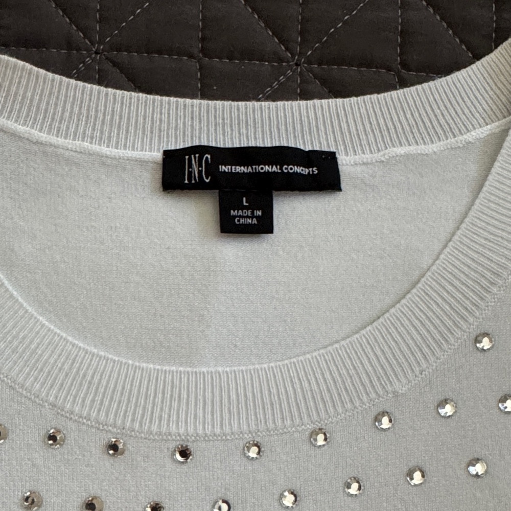 INC International Concepts White Studded Short Sleeve Top - Picture 3 of 3